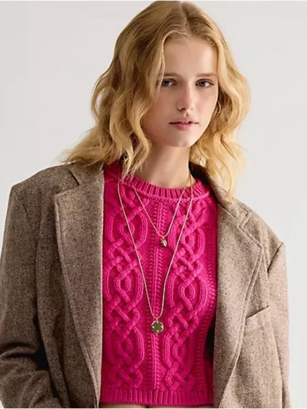 Free People Bubblegum Cable Knit Pullover. NWT. Hot pink